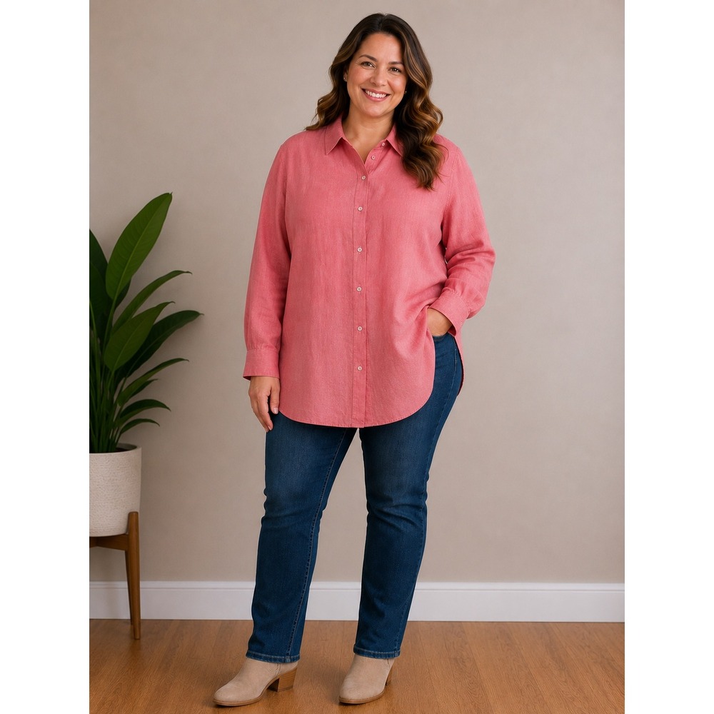 NWT Banana Republic 100% Linen Button Down Shirt Womens XL Coral Pink Long Sleev